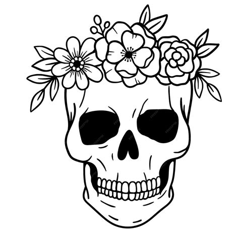 Premium Vector Skull With Flowers With Roses Human Skull Portrait