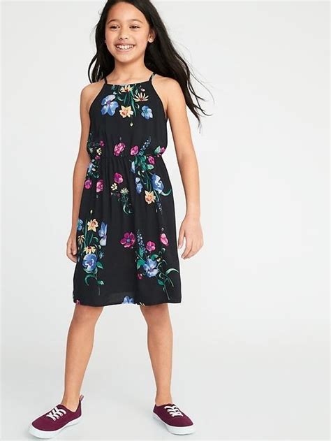 Old Navy Girls Printed Fit And Flare Cami Dresss Black Floral Plus Size