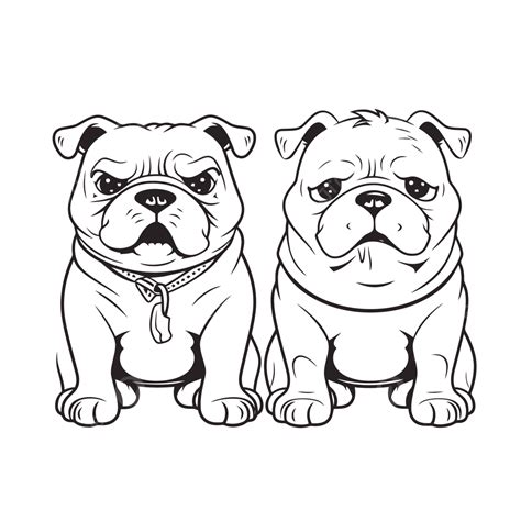 Two Bulldog Dog Coloring Pages Outline Sketch Drawing Vector Dog