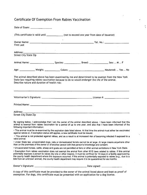 Fillable Online Agriculture Ny Nys Rabies Exemption Form Fax Email
