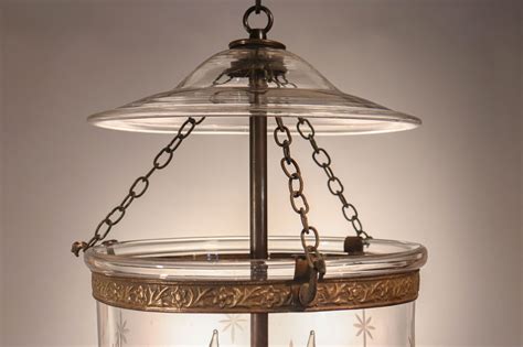 Antique English Glass Bell Jar Lantern Pendant Light Chandelier With