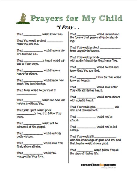 Praying For Your Children A Free Printable Cornerstones For Parents