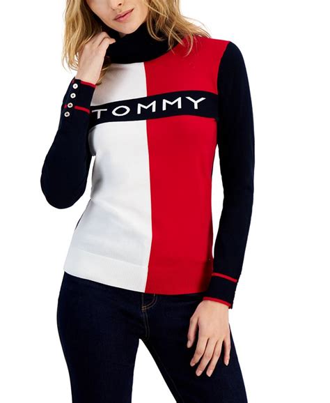 tommy hilfiger women s logo colorblocked turtleneck sweater macy s