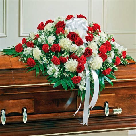 Red And White Mixed Half Casket Cover Casket Flowers