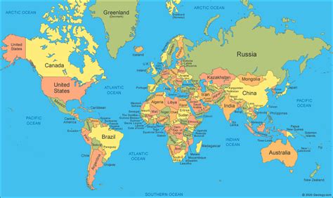 Detailed Map Of World Countries Glynis Frederique