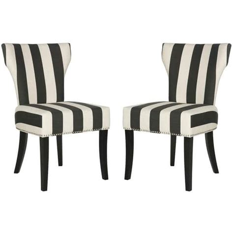 Upholstered in a subtle cream with black pinstripe fabric print. Haver Black and White Striped Dining Chairs (Set of 2) - 22.8" x 25.8" x 37" (With images ...