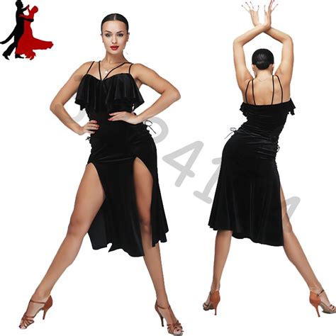 2018 New Sexy Fashion Latin Dance Dress Velvet Slim Sexy Salsa Dance