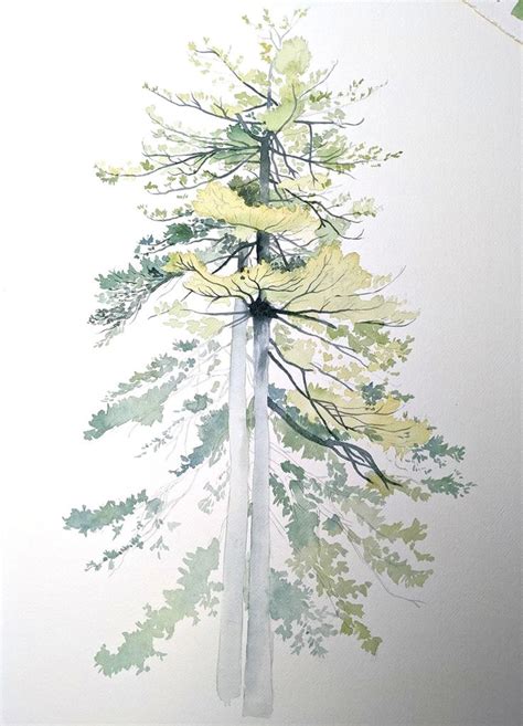 Painting A Pair Of Pine Trees With Watercolor Abstract Tree Painting