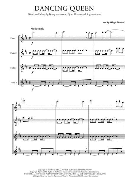 Dancing Queen By Abba For Flute Quartet By Abba Digital