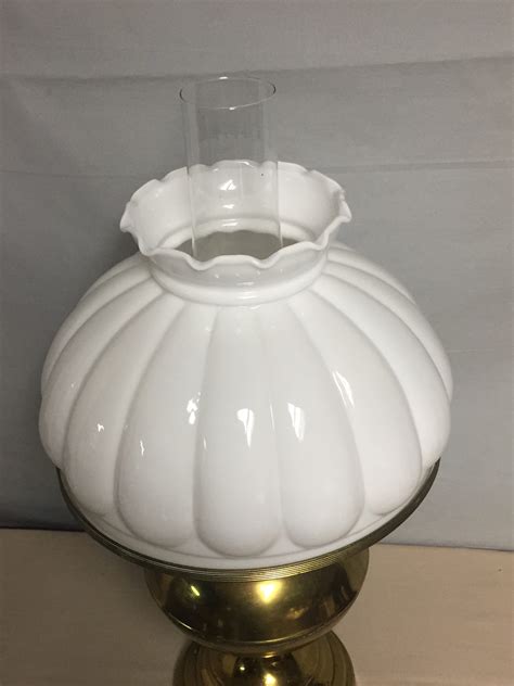 Vintage Brass Tone Oil Style Electric Hurricane Lamp With Fluted Milk