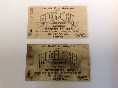 Elton John Concert Tickets Dodgers Stadium Oct 25 1975 2 Elton