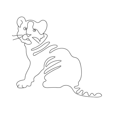 Continuous One Line Drawing Of A Tiger Cub Animal One Line Art