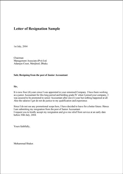 Letter Of Resignation Sample Template Example And Format