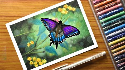 How To Draw Easy Butterfly With Oil Pastels Step By Step Youtube
