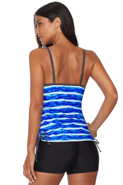 Maillot De Bain Tankini Shorty 2 Piece Femme A Rayures Bleu Mb411011 5