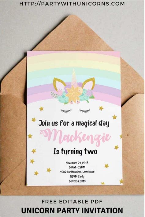 Unicorn Birthday Invitation Card Free Printable Free Printable Templates