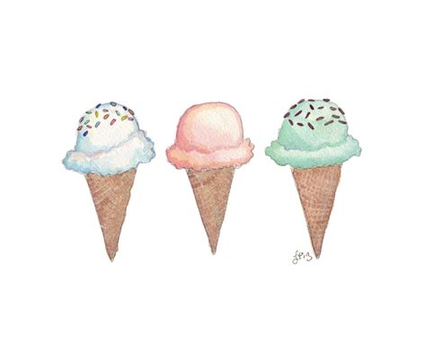 Ice Cream Art Trio Three Ice Cream Cones Watercolor Painting Food Illustration Triptych Ice