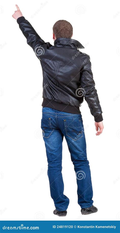 Back View Of Man In Jacket Pointing Stock Photo Image 24819120