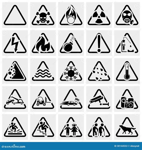 Warning Hazard Triangle Signs Set Vector Illustration Yellow Symbols
