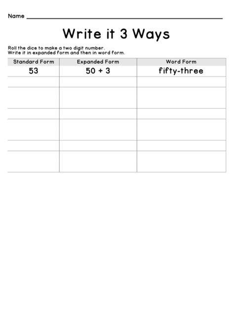 Standard Formexpanded Formword Form Worksheet Printable Pdf Download