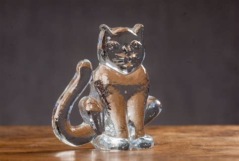 Vintage Clear Glass Cat Figurine Paperweight Made In Etsy