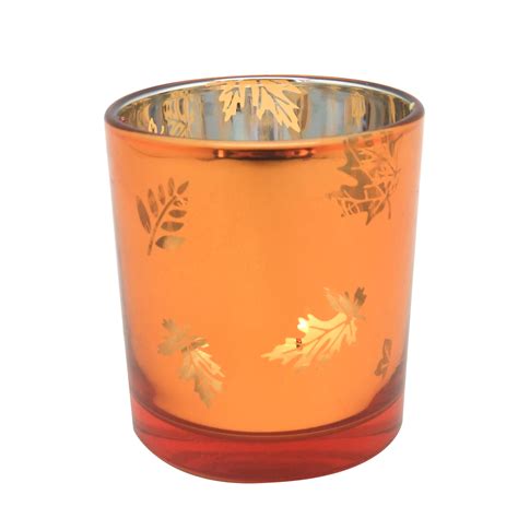 6oz Fancy Glass Jars Orange Maple Leaf Pattern Electroplated Glass Candle Holders For Candle