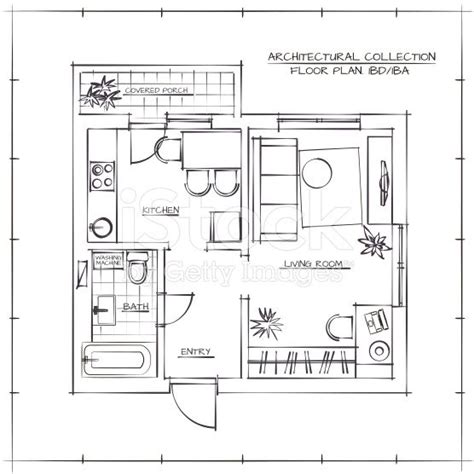 Architectural Hand Drawn Floor Planone Bedroom Apartment