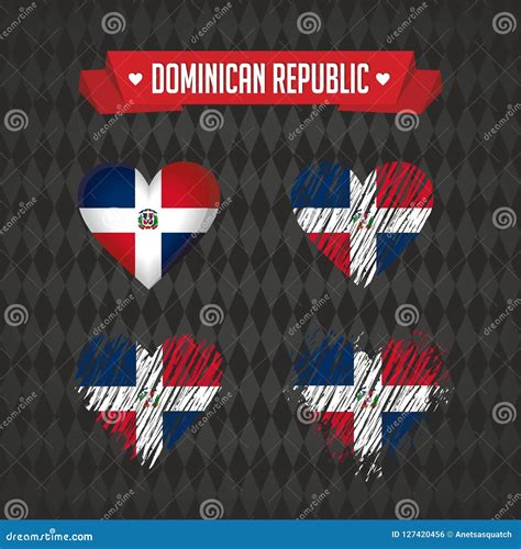 Dominican Republic Heart With Flag Inside Grunge Vector Graphic Symbols Stock Illustration