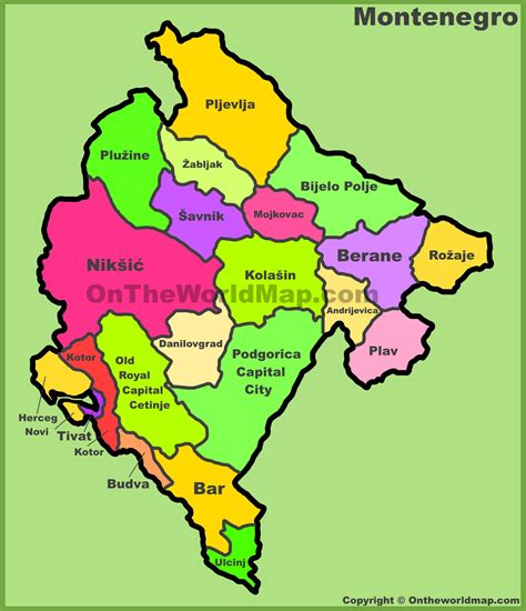 Size of some images is greater than 3, 5 or 10 mb. Administrative divisions map of Montenegro