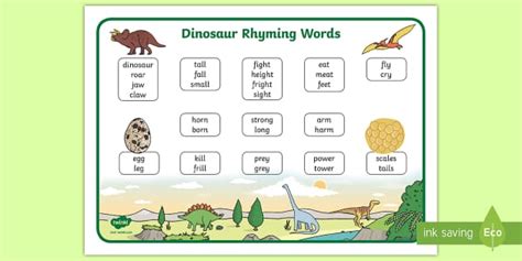Dinosaur Themed Rhyming Word Mat Teacher Made Twinkl