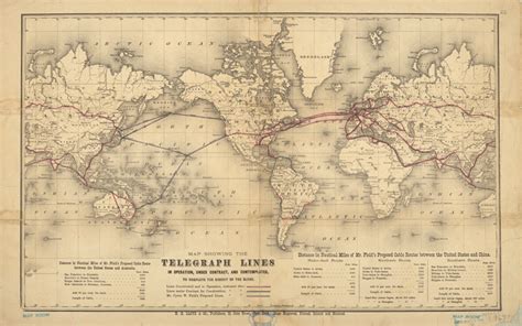 World Map Of Telegraph Lines Map Old Wall Vintage World Maps