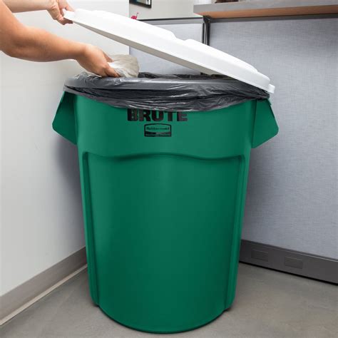 Rubbermaid Brute 55 Gallon Green Recycle Trash Can And White Lid