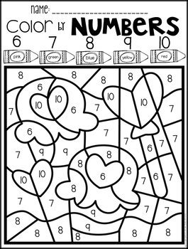Count the flower petals fill in the missing numbers coloring page. Valentine's Day Color by Code Numbers 1-10 Activities by ...