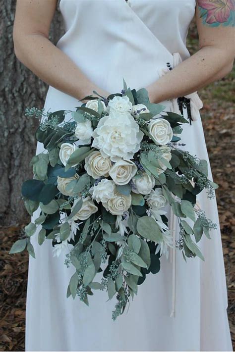 Premium Sola Wood Flower Cascading Bridal Wedding Bouquet Boho