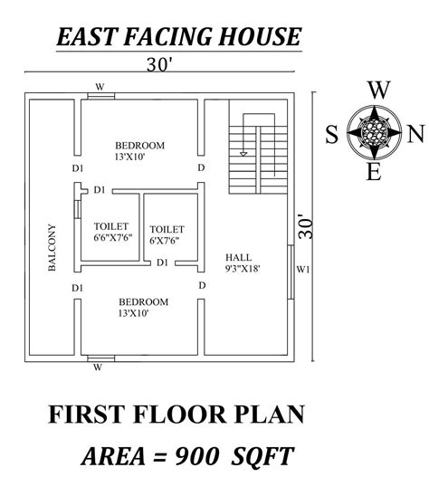 30 X 30 Single Bhk East Facing House Plan As Per Vastu Shastra