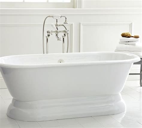 White interior with white exterior. Porcelain Cast Iron Freestanding Pedestal Bathtub & Chrome ...