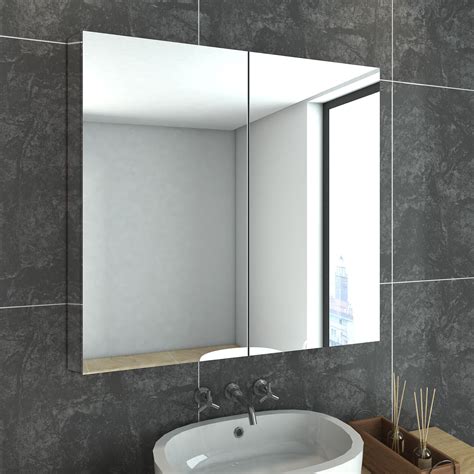 Bathroom Mirror Cabinet Storage Stainless Steel Wall Mounted 2 Doors