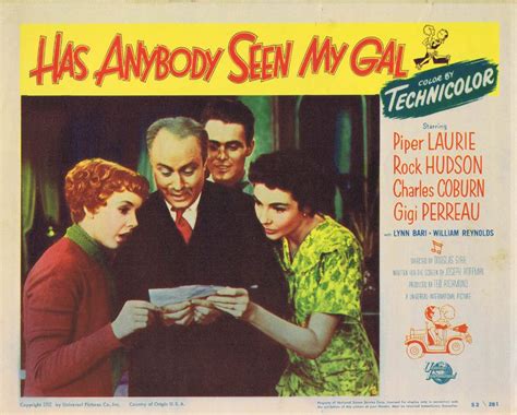 Has Anybody Seen My Gal Original Lobby Card 8 Piper Laurie Rock Hudson Moviemem Original Movie