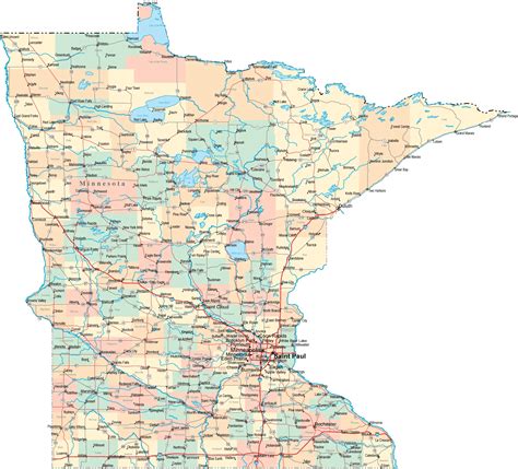 Minnesota Highway Map With Cities •