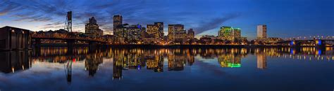 Portland Downtown Skyline At Blue Hour Panorama Photograph By David Gn