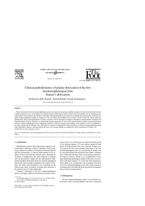 Pdf Clinical Pathodynamics Of Plantar Dislocation Of The First