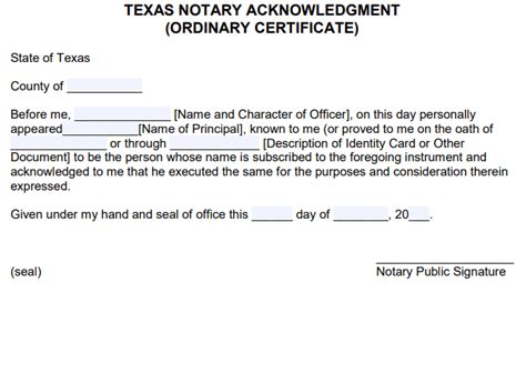 Notary Signature Template Texas Tutoreorg Master Of Documents