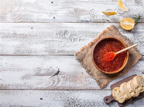 Red Caviar In A Wooden Bowl Stock Image Image Of Caviar Delicatessen