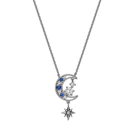 Sarafina Cubic Zirconia And Simulated Sapphire Moon And Stars Necklace
