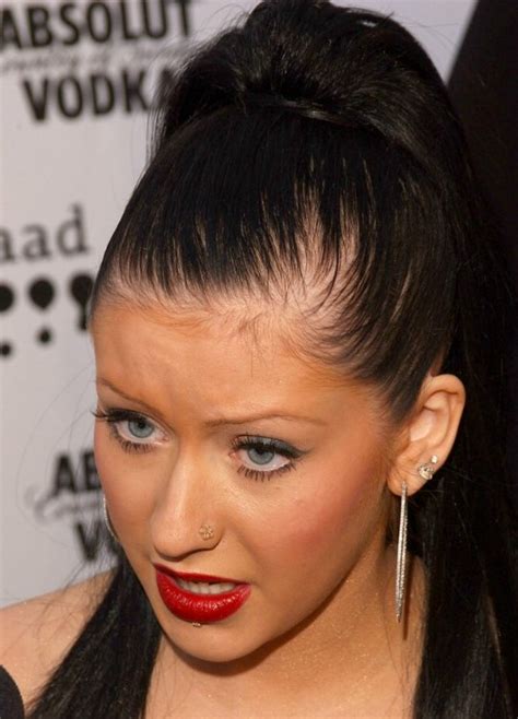 Christina Aguilera Long Black Hair With Extensions Styled Into A High And Tight Ponytail