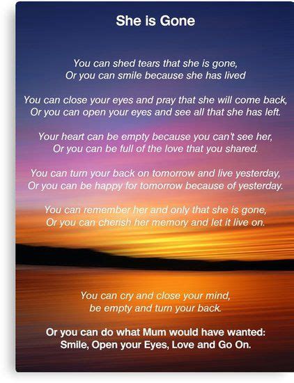 She Is Gone Funeral Poem For Mum Canvas Print By David Alexander