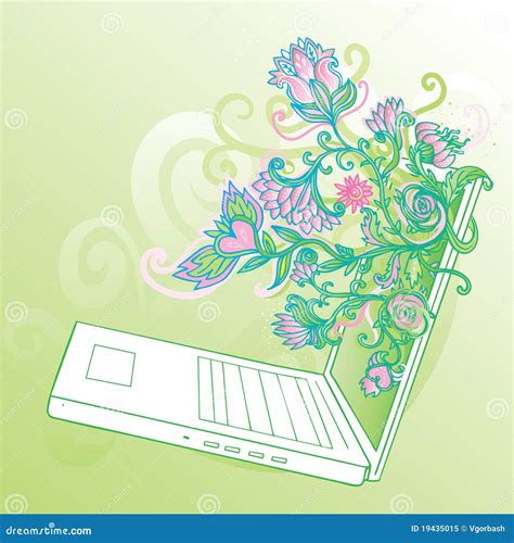 Glamorous Laptop With Flowers Stock Vector Illustration Of Monitor