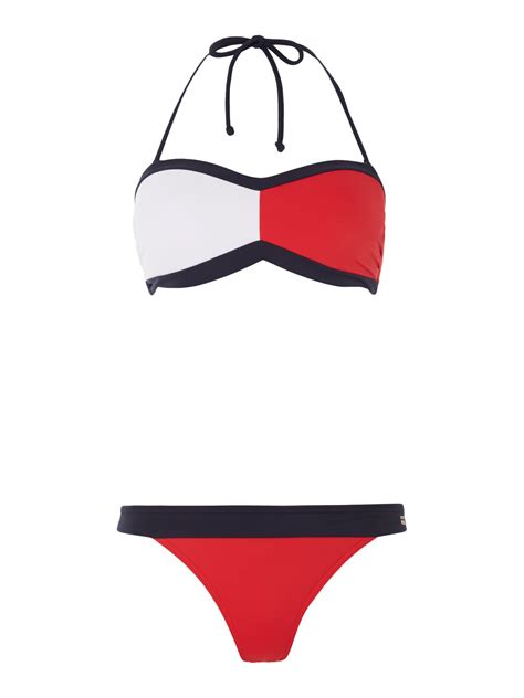 Tommy Hilfiger Flag Bandeau Bikini Set In Red Lyst