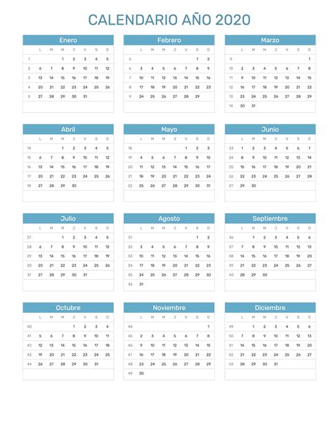 Calendario Año 2020 Calendario Calendario Para Imprimir Gratis