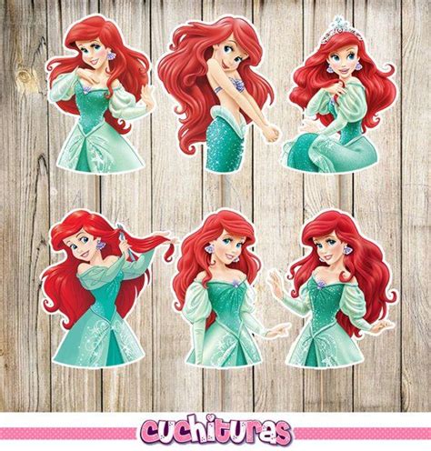 6 Printable Little Mermaid Ariel Cupcake Toppers Instant Download Festa Da Sereia Festa